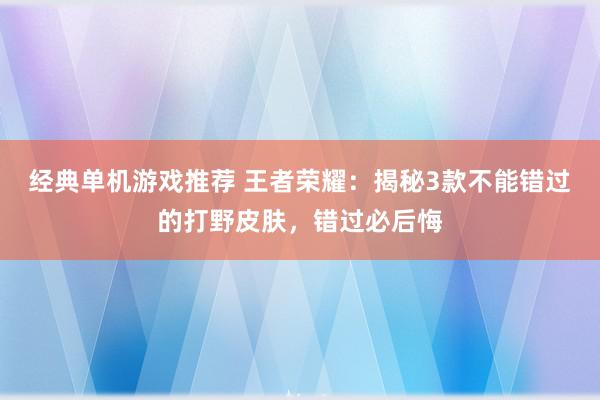 经典单机游戏推荐 王者荣耀：揭秘3款不能错过的打野皮肤，错过必后悔